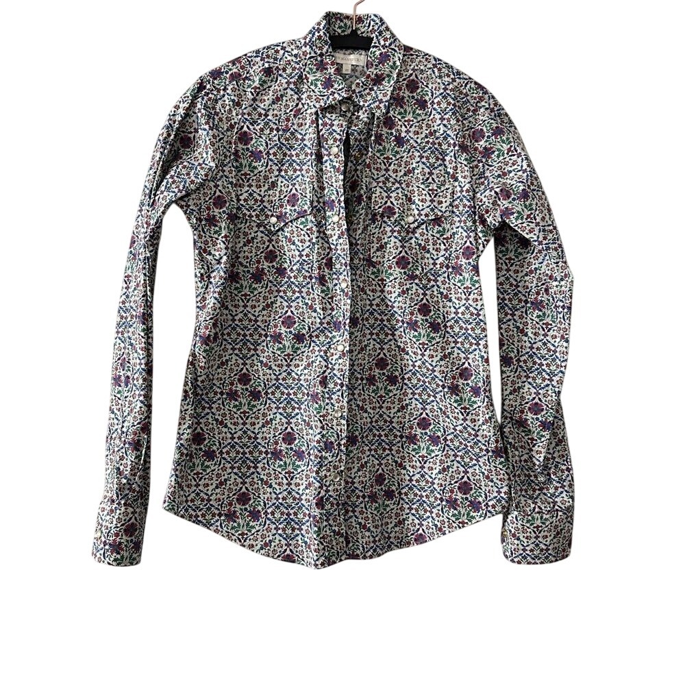 Ann Mashburn Womens XS Floral Western Snap Front Cotton Shirt Multi Color XS